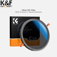 - KNF Concept 43mm Lens Filter Nano-C Variable Fader ND2-32 + CPL Filter K&F Concept
