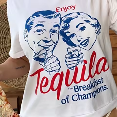 1001 Enjoy Tequila Retro Graphic Tees Women Cute Funny Alcohol Drinking T-Shirts Vintage Fashion T S