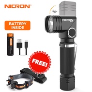NICRON Flashlight B74e/B74uv/B74T/B74plus Handfree Dual Fuel 90 Degree Twist LED light With Rotary C