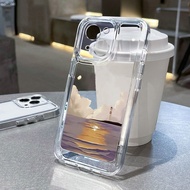 For iPhone 7 8 Plus X XS Max XR 11 12 13 14 pro max 14 Plus Sunset sea surface Transparent TPU Fine Hole Phone Case
