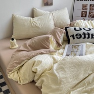 Solid Color~1.8m Set Beige Wrinkled Quilt Cover Washed Cotton Camel Girl Heart/Bed Sheet ins Style S