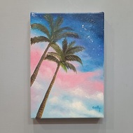 星空椰子樹-油畫作品 展示品 教案樣本 換季出清 海洋油畫