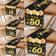 1Pc Black Gold Birthday Table Runner,33*183cm Linen Table Cover,Birthday Tablecloth,18th/30th/40th/6