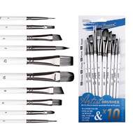 10Pcs Professional Paint Brush Set - Nylon Bristles for Acrylic, Oil, Watercolor, Miniature Detailin