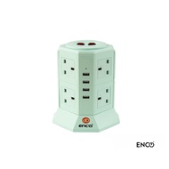 ENCO 4U8K (8 UK Plug 4 USB Port) Tower Extension / Extension Plug with Surge Protector 2M SIRIM APPR