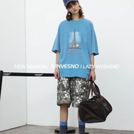 Unvesno(UN) NewVintage巴黎鐵塔水洗做舊圓領寬松男女短袖T恤
