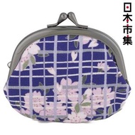[半價 清倉]日本 櫻花の旅 神樂坂 櫻花格仔方便 藍色 日本製 啪鈕零錢散子包 (620)【市集世界 - 日本市集】