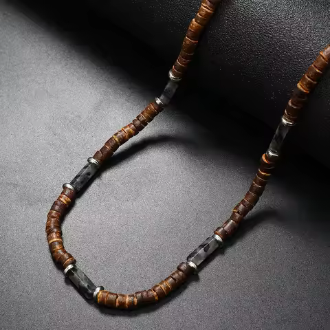 Vintage Bohemian Summer Jewelry Ethnic Style Jewelry Brown Coconut Shell Wood Beads Natural Stone Ne