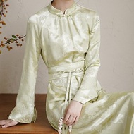 新中式 秋冬新款真絲高貴氣質提花禪茶服洋裝