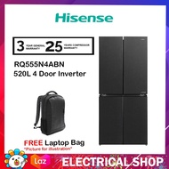 Hisense 520L 4 Door Inverter Refrigerator RQ555N4ABN fridge (Black) Peti Sejuk (FREE LAPTOP BAG)