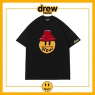 เสื้อยืดแขนสั้น ผ้าฝ้าย ทรงหลวม ลาย Drew House smiley แฟชั่นฤดูร้อน สไตล์อเมริกัน สําหรับผู้ชาย และผ