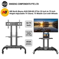 NB North Bayou AVA1500-60-1P for 32 inch to 75 inch Height Adjustable Monitor TV Stand, TV Mobile Cart with Wheels