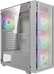 GAMDIAS White ATX Mid Tower Gaming Computer PC Case Side Tempered Glass, Preinstalled 4X 120mm Fixed