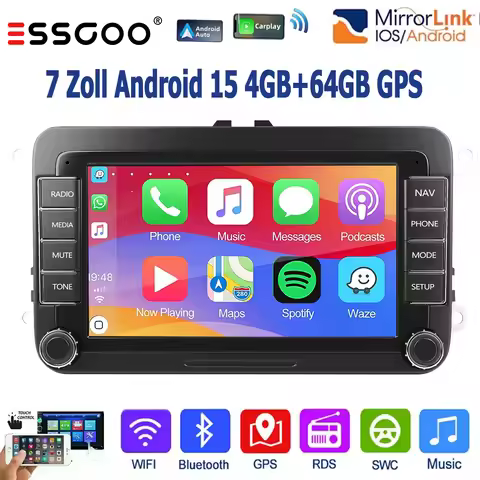 ESSGOO Android 15 4G 64G Wireless Carplay Car Multimedia Player For Volkswagen Passat b6 b7 golf 5 6