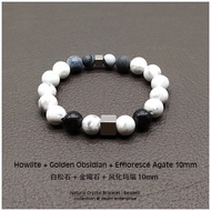 [DEAM] Howlite with Golden Obsidian and Effloresce Agate Bracelet, Natural Stone Bracelet (BCQ06)