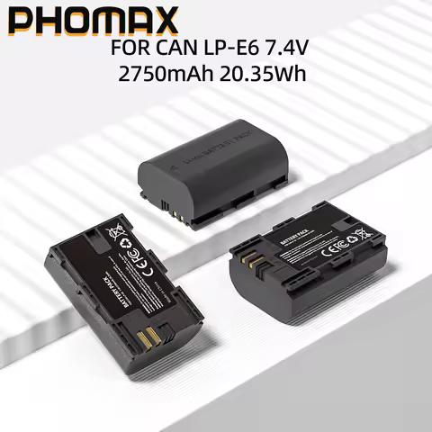 PHOMAX 2750mAh LP E6 LPE6 LP-E6 E6N Battery + Dual Charger For Canon EOS 5DS R 5D Mark II 5D Mark II