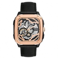 Inscription Automatic Skeleton Rose Gold Dial Black Leather Strap Watch For Men BQ2572