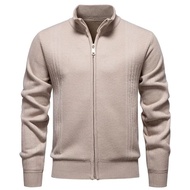 High Quality Mens Casual Fleece Lined Stand Collar Cardigan Sweater Jacket Fall Winter Versatile Out