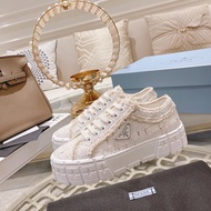 Prada Triangle Logo Genuine Leather Canvas Shoes - Elevated Thick Sole | Women's Casual & Sport