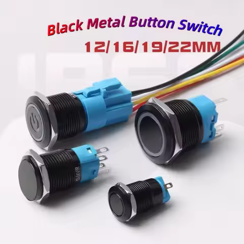 12/16/19/22MM black metal switch button self-locking latching reset power button start stop car moto