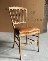 法式做舊進口白橡木,進口頂級頭層牛皮高級中古Vintage古典單人椅,餐椅,書枱椅.超靚,