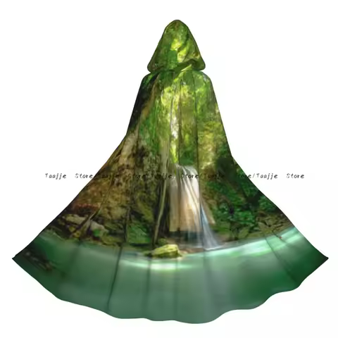 Unisex Halloween Cloak Amazing Deep Forest Waterfall In Erawan National Park Cape Hooded Medieval Co