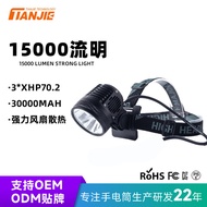 15,000 Lumens 3 CREE XHP70.2 LED Headlight Bicycle Light Fan Heat Dissipation Strong Light Strong Li