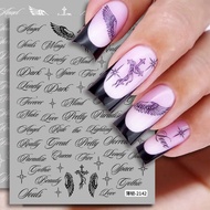Angel Wings Letter Words Nail Stickers Decals Black White Y2K Sticker Manicures 3D Art DIY Decorativ
