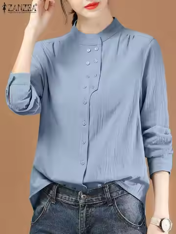 ZANZEA Chinese Style Vintage Blouse 2023 Cotton Long Sleeve Shirt Fashion Autumn Women Double Breast