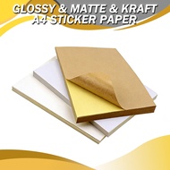 (20 & 50Pcs) Glossy & Matte & Kraft A4 Sticker Paper 175GSM Label Inkjet / Laser Printing Self Adhes