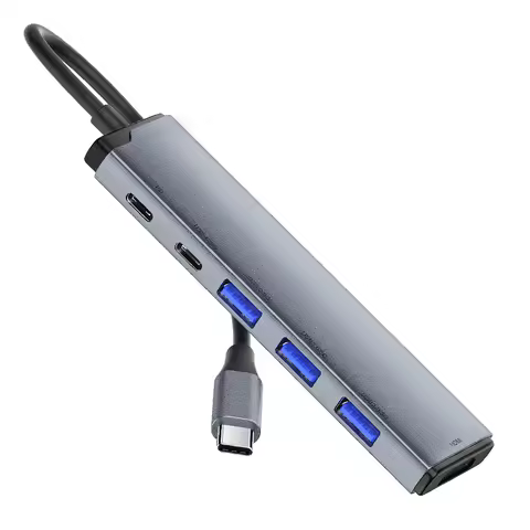 Type-C HUB 6 in 1 Compact and portable 3 USB 3.0 ports Support 4K 60Hz Compatible with laptops table