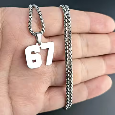 67 Number Pendant Necklace Minimalist Stainless Steel Chain for Women Men Lucky Number Trend Chain P