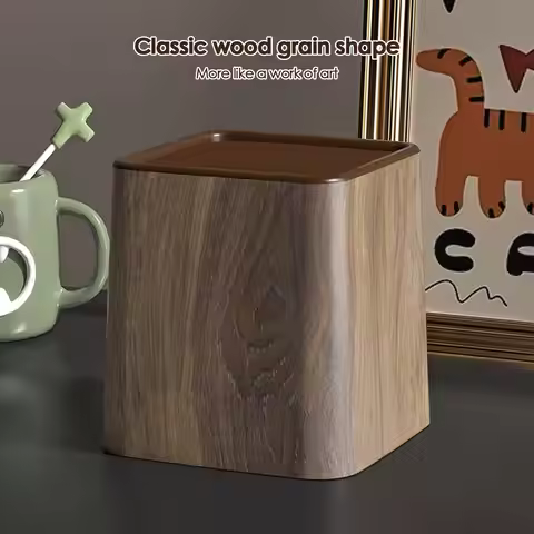 Bedroom Garbage Can Small Garbage Can Desk Trash Bin Retro Dustbin with Lid Space-Saving Wastebasket