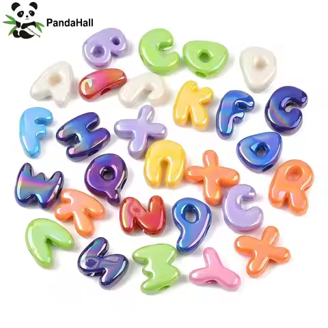 PandaHall 500g Random Mixed Acrylic AB Plated Opaque European Letter Beads 22-27x12-22.5x9-9.5mm for