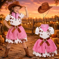Girls Cowgirl Dress Set Hat Bandana Kids Halloween Party Cosplay Fancy Costume Outfit
