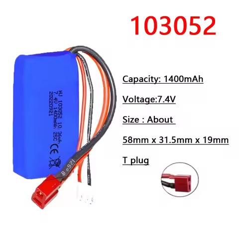 7.4V 1400mAh T Plug 2S Lipo Battery 25C for Wltoys A959-B A969-B A979-B K929-B RC Car Truck 103052 S