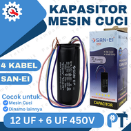 KAPASITOR MESIN CUCI 2 TABUNG 12+6UF 450V SANEI ORIGINAL / CAPACITOR 4 KABEL SAN-EI 12 + 6 UF 450 VO