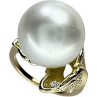 Size 11 White South Sea Pearl, 12.8mm, Diamond, 0.15ct Total, 18K Gold, 9.7g, Women's Ring