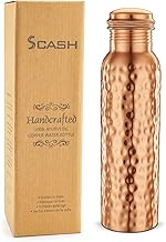 Aakrati Made in India 30 Oz. Handmade Handcrafted 100% Pure Copper Water Bottle Vessel Hammered Finish Leak Proof Gift Set Box Ayurveda Health Benefits