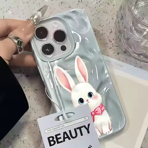 White Bunny with Pink Bow Phone Case for iPhone 18 Pro/18 Pro Max, 17/17 Air/17 Pro/17 Pro Max, 16/1