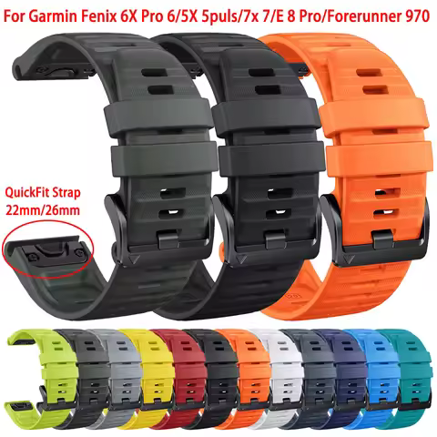 22mm 26mm QuickFit Silicone Strap For Garmin Fenix 8 Pro 7X 7 Pro Solar/Epix Pro/Enduro 3/Fenix6 6X 