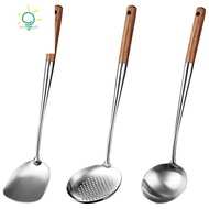 【Hot Sales】[Warranty]-Wok Spatula and Ladle,Skimmer Ladle Tool Set, 17Inches Spatula for Wok, 304 Stainless Steel Wok Spatula