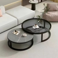 2 in 1 Thick Tempered Glass Slate Glass Round Table / Light Luxury Side Table Coffee Table  / Meja K