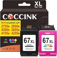 COCCINK 67XL Remanufactured Ink Cartridge Replacement for HP 67 XL 3YM57AN for DeskJet 2755e 4155e 6