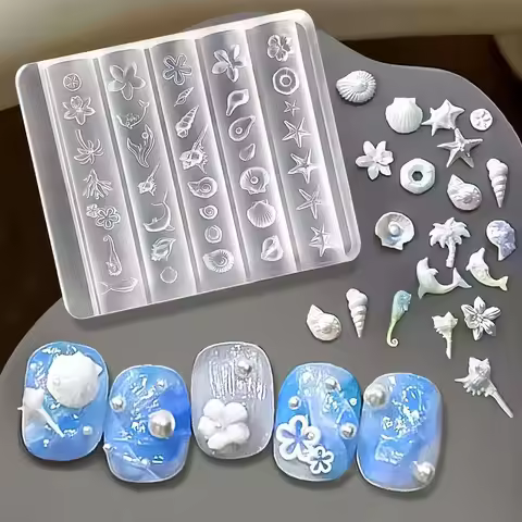 3D Flowers Nail Mold DIY Silicone Nail Tools 5D Hawaii Ocean Shell Starfish Petal Nail Design Resin 