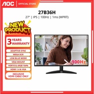 AOC 27B30H (100Hz) / 27B36H3 (120Hz) 27" MONITOR ( IPS FHD/1MS / VGA + HDMI) 3YRS WARRANTY