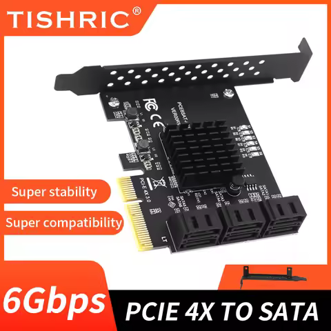 TISHRIC PCIE 4X To 6 Ports SATA 3.0 6 Gbps Expansion Card Pcie Splitter Controller PCI-Express 4x 8x