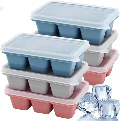 1pc Soft Silicone 6-Grid Ice Tray with Cover Household Homemade Ice Cubes Mold for Bubble Water Beve