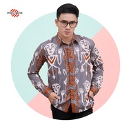 Kemeja Batik Pria Lengan Panjang Baju Batik Tenun Motif Dayak Abu