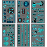 Chinese English Words Text Temporary Tattoo Stickers Blue Luminous Glow In The Dark Hands Finger Small Size Tattoos Shiny PartyFashion Accessories 2024